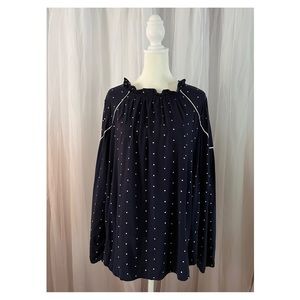 SOLD// Crown & Ivy Navy Blue + White Polka Dot Blouse / Size 1X